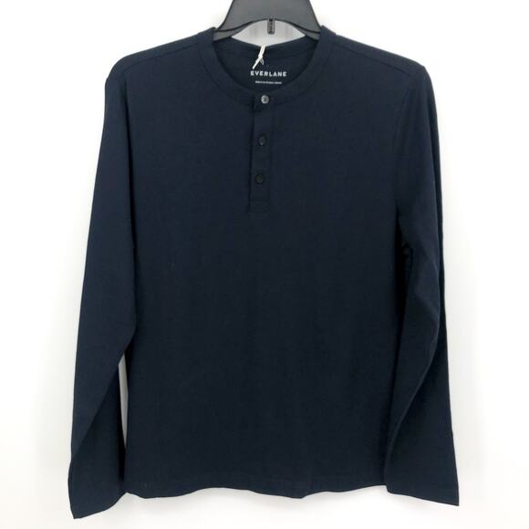 EVERLANE Men's Premium Weight Henley Shirt Large Navy Blue Long Sleeves NWT - Picture 3 of 9